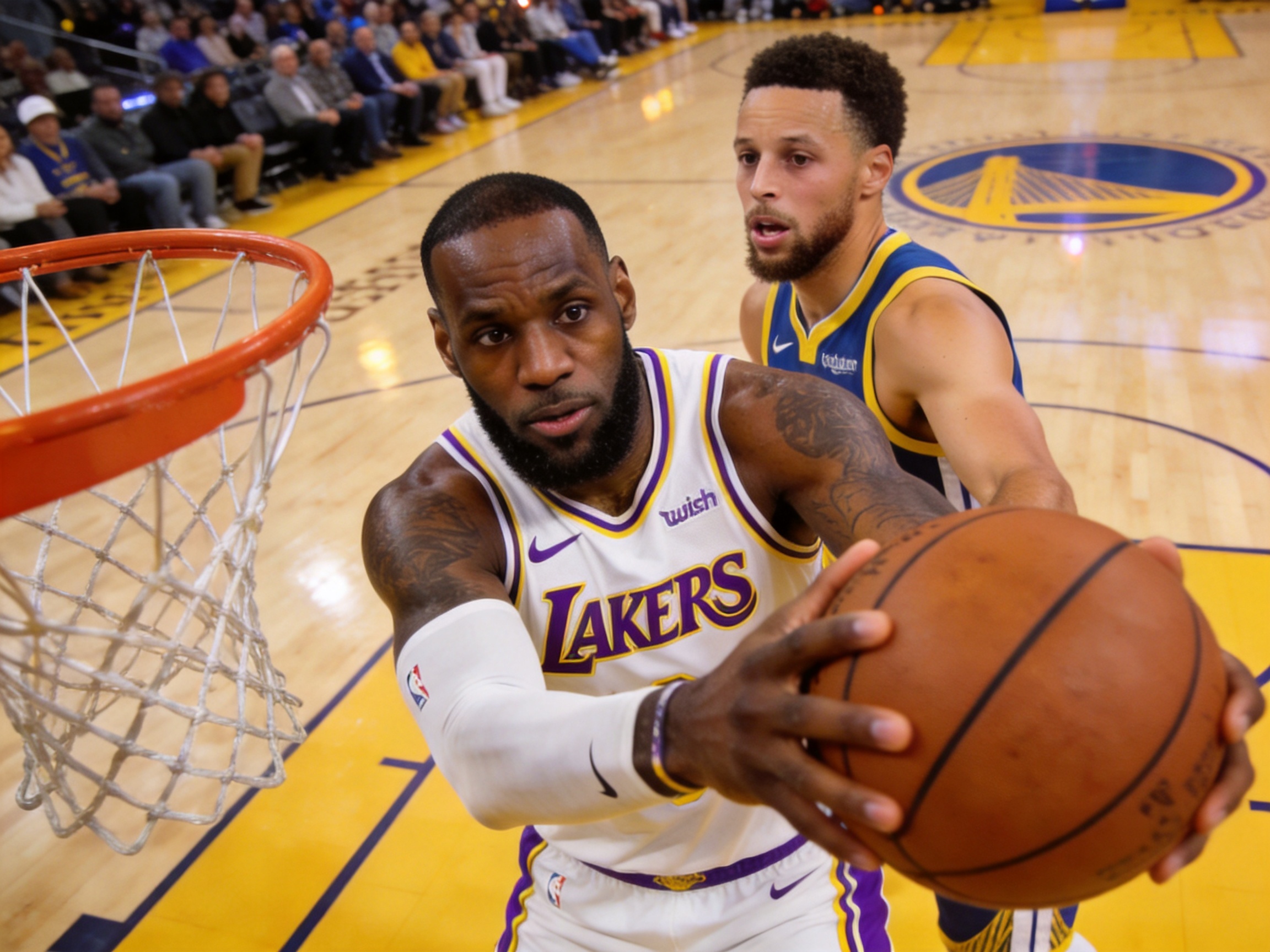 NBA湖人客场挑战勇士的比赛图片